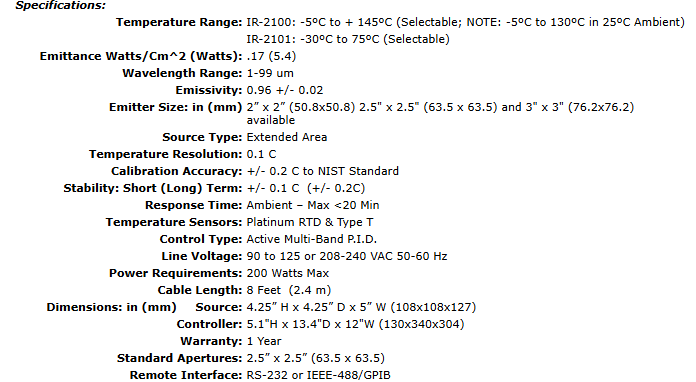 IR-2100/2101 Extended Area Blackbody/Controller
