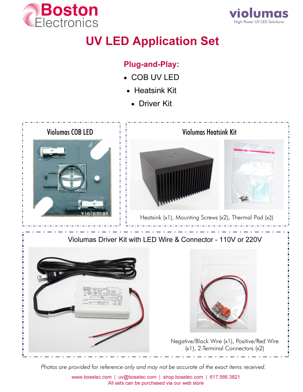 375 nm UV LED Application Set- High Power LED, Heat Sink, and Driver