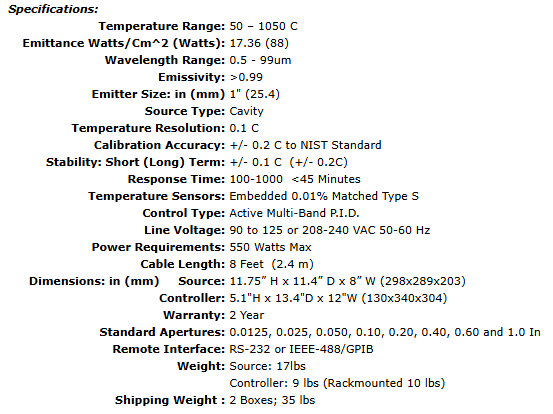 IR-563/301 Compact and Portable Cavity Blackbody/Controller - 1050º C