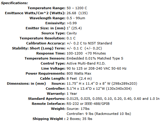 IR-564/301 Compact and Portable Cavity Blackbody/Controller - 1200º C.