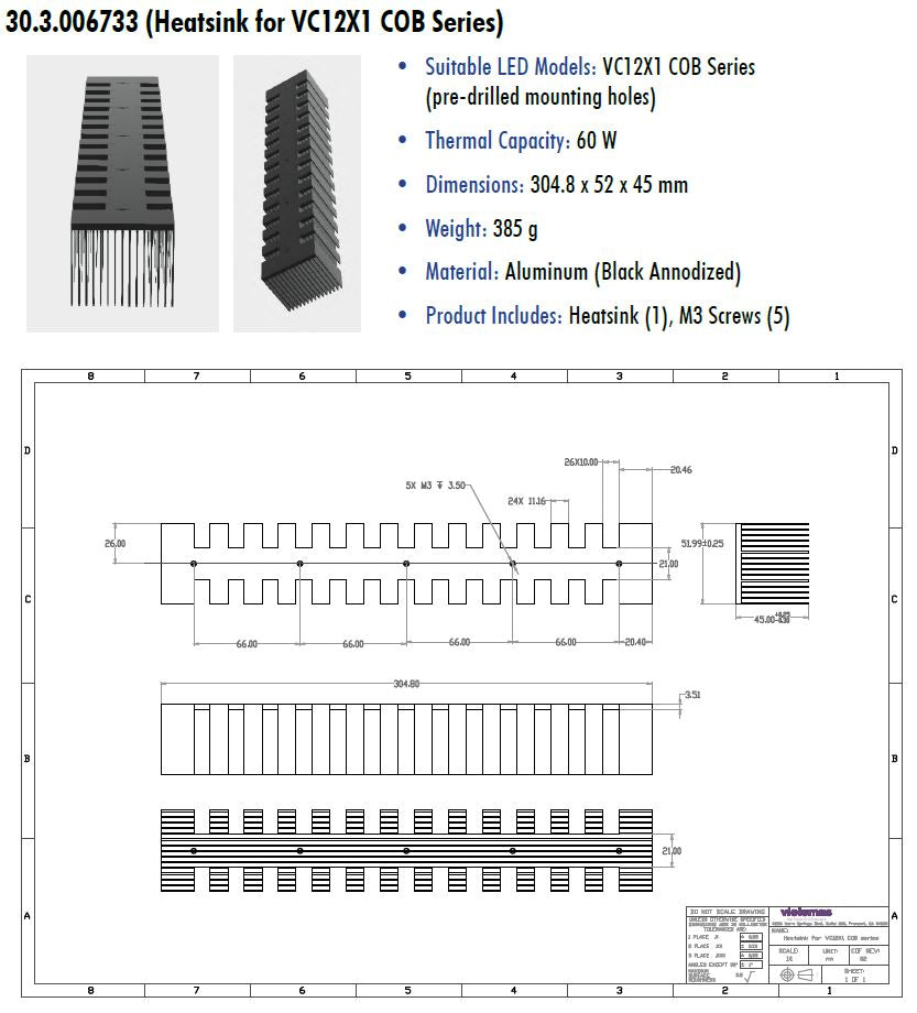 Heat Sink for VC12x1 Light Bar COB Series