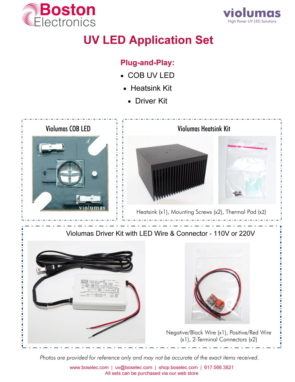 395 nm UV LED Application Set- High Power LED, Heat Sink, and Driver