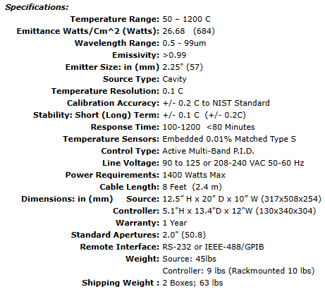 IR-574/301 Compact and Portable Cavity Blackbody/Controller - 1200º C